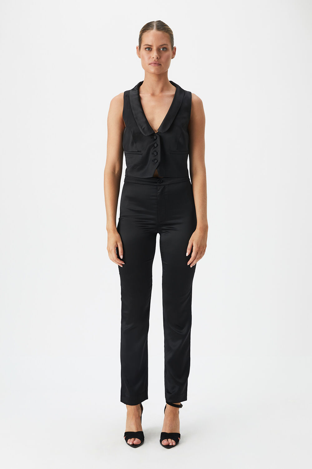NYAH SATIN VEST in colour CAVIAR