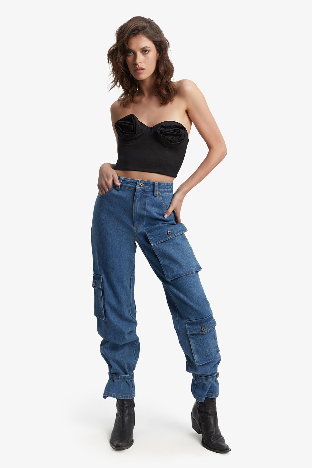 BRIXTON STRAPLESS CORSET TOP in colour CAVIAR
