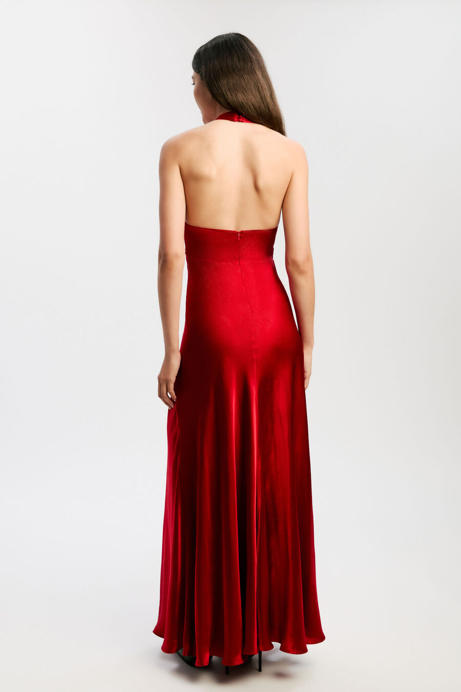 MAGDALENE HALTER DRESS in colour DEEP RED