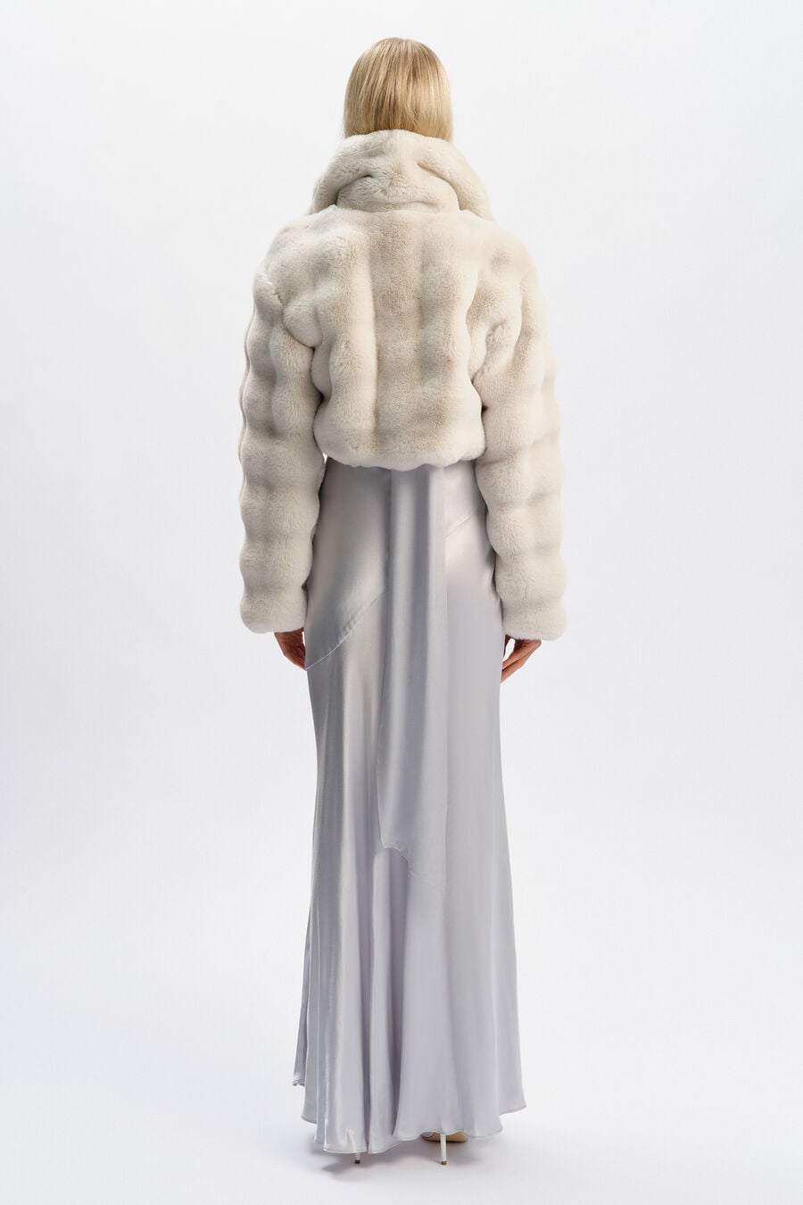 ATHERA CROPPED FAUX FUR JACKET in colour Soft Grey