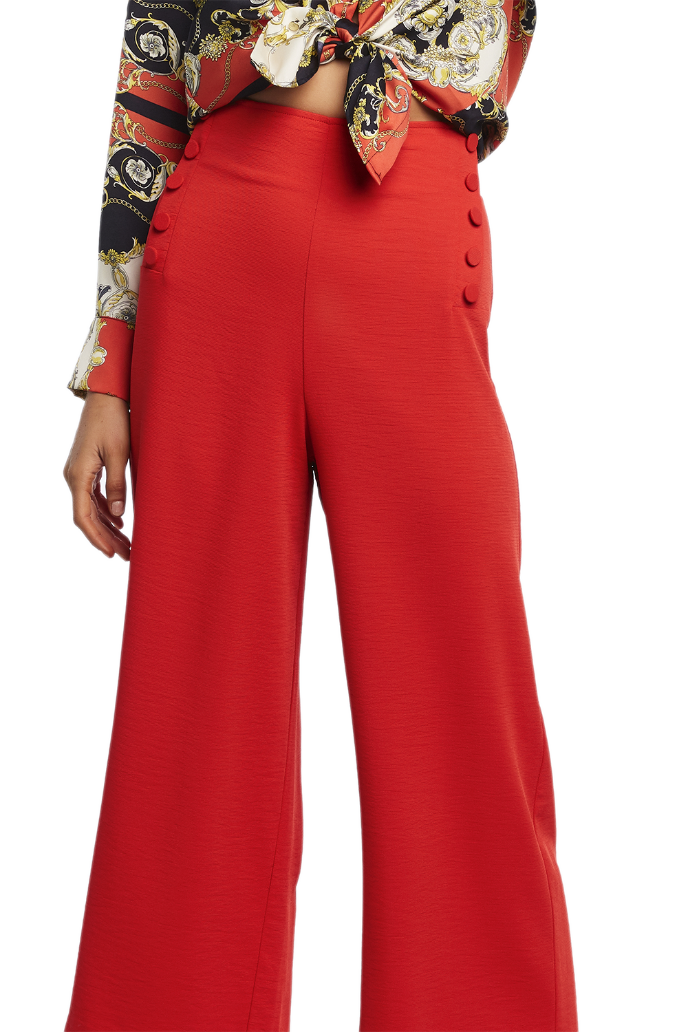 red stack pants
