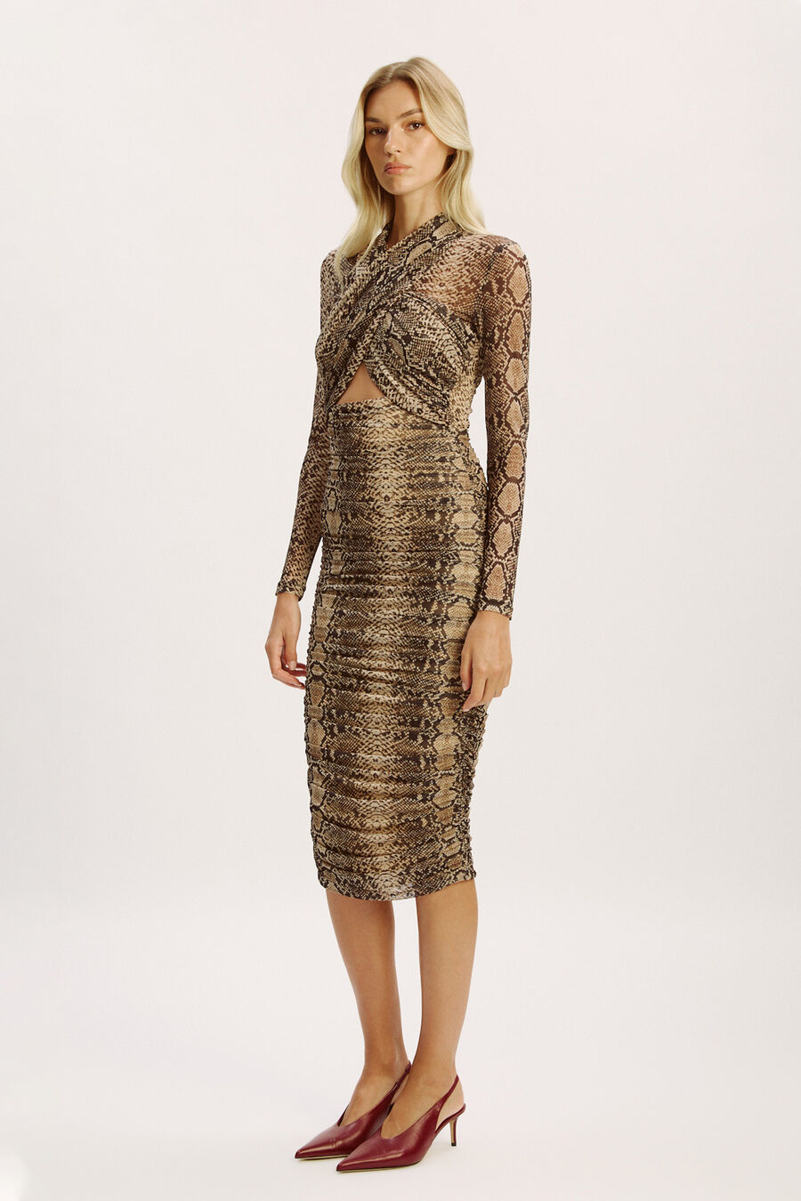 ALIYAH PRINTED MIDI DRESS in colour SNAKE SKIN