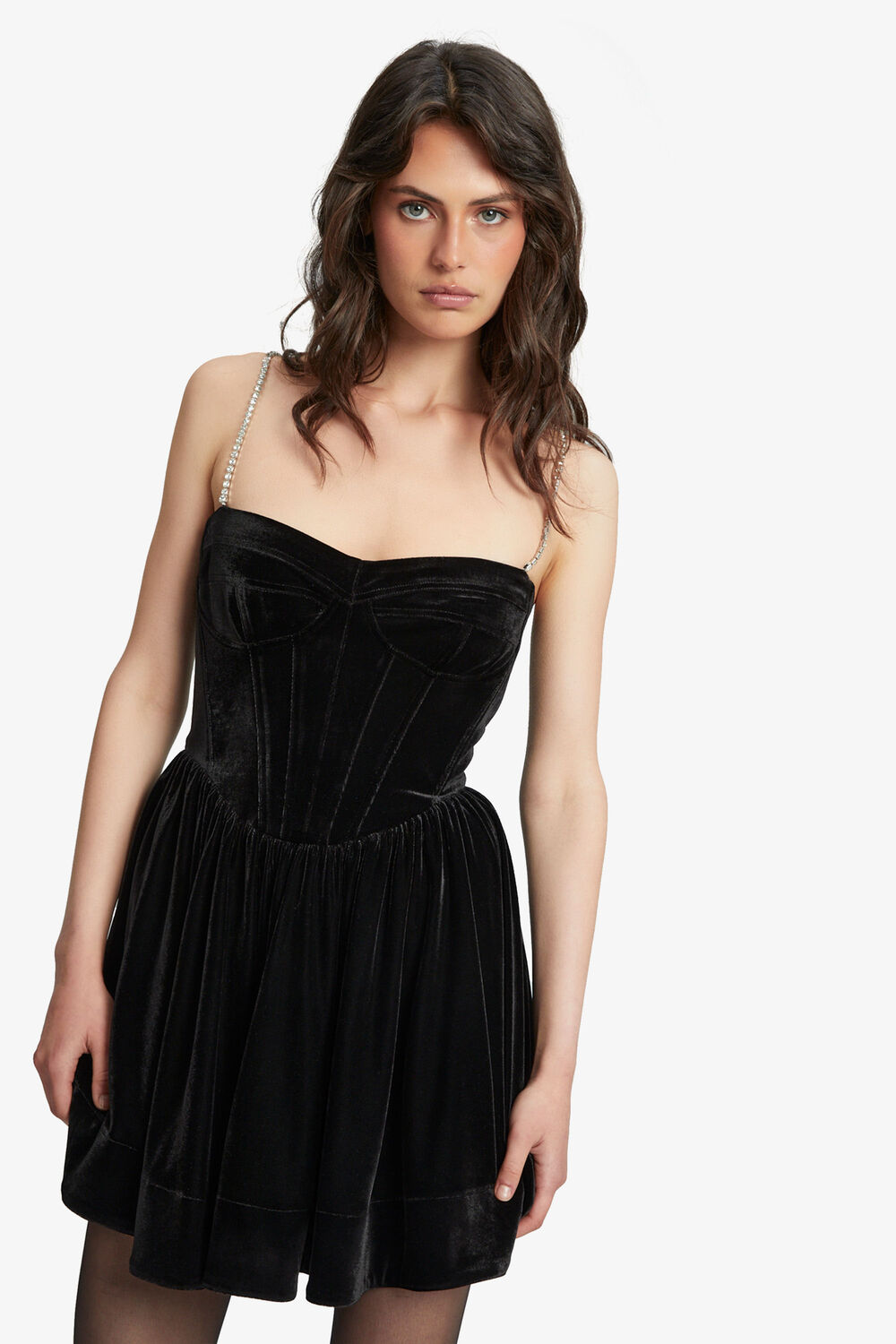 ELSIE VELOUR MINI DRESS in colour CAVIAR