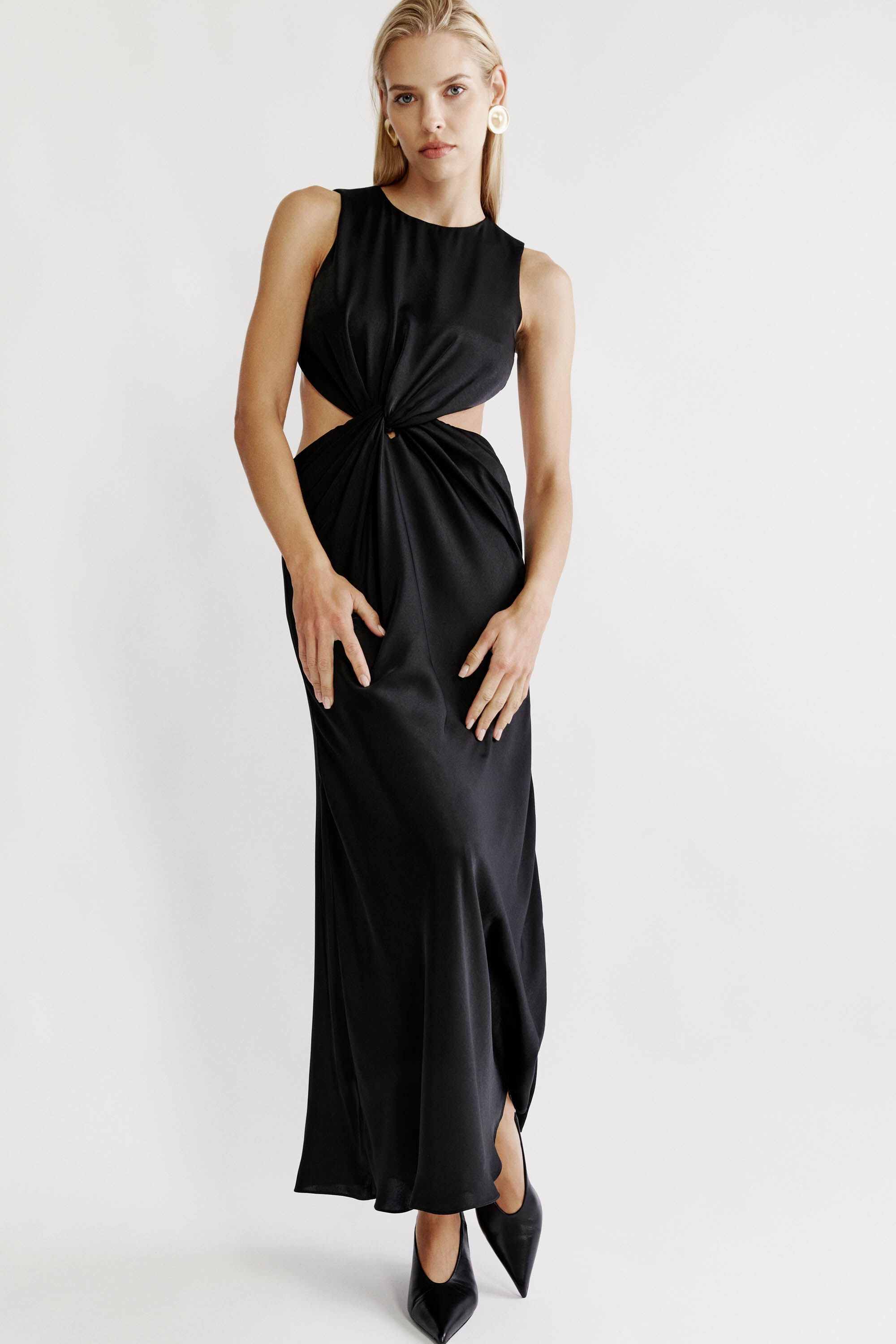 black maxi dress express Sexy Slit Mermaid Sleeveless Black Sequin Rhinestone Prom Dress