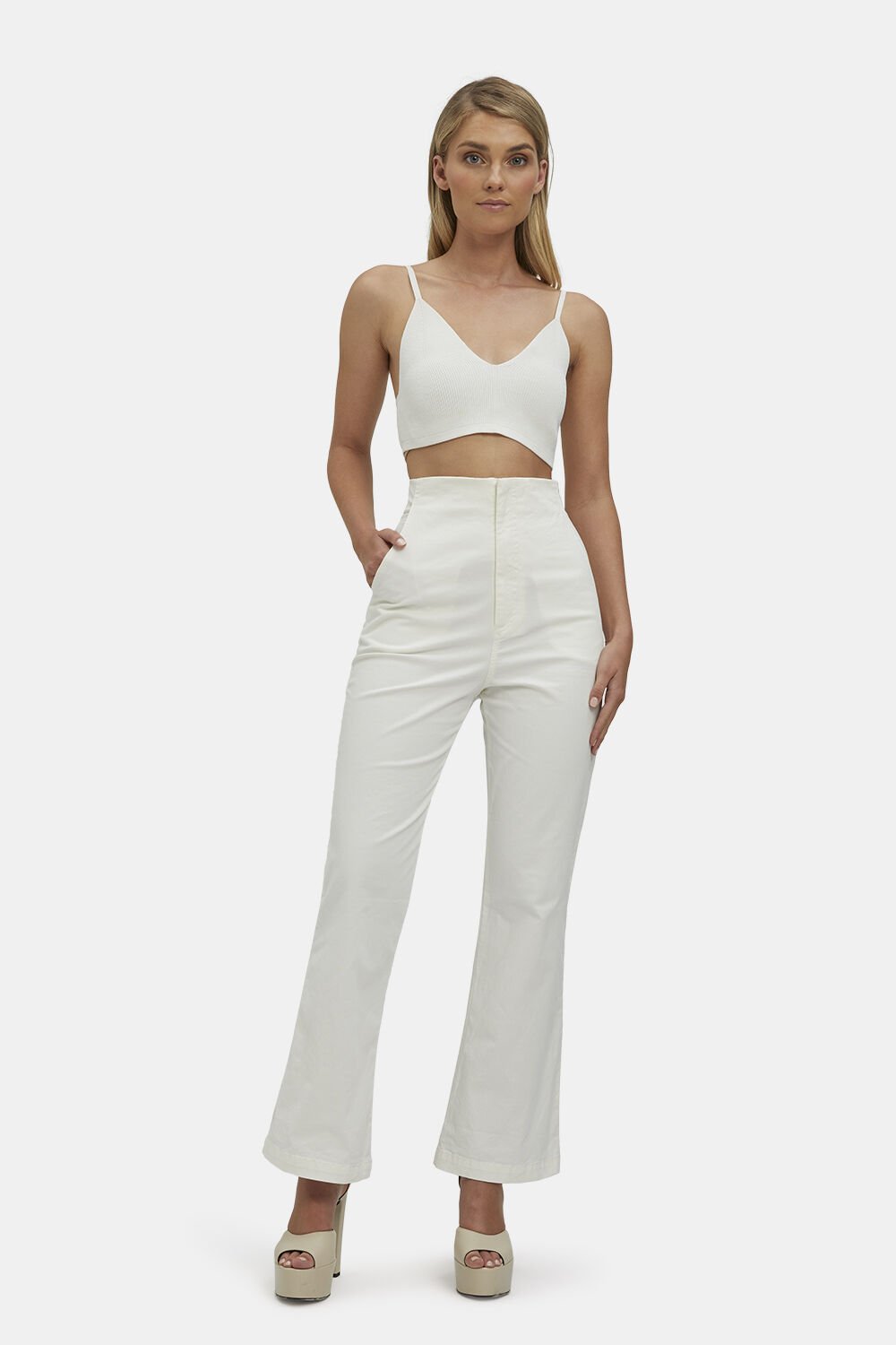 High waisted white clearance cropped pants