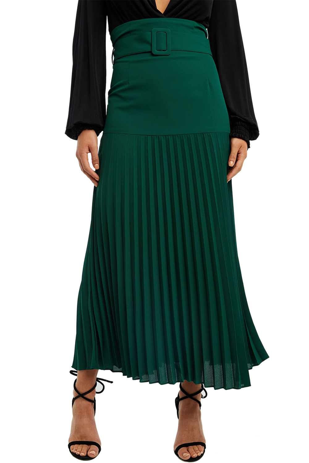 Buckle Pleated Skirt In Dark Green Bardot