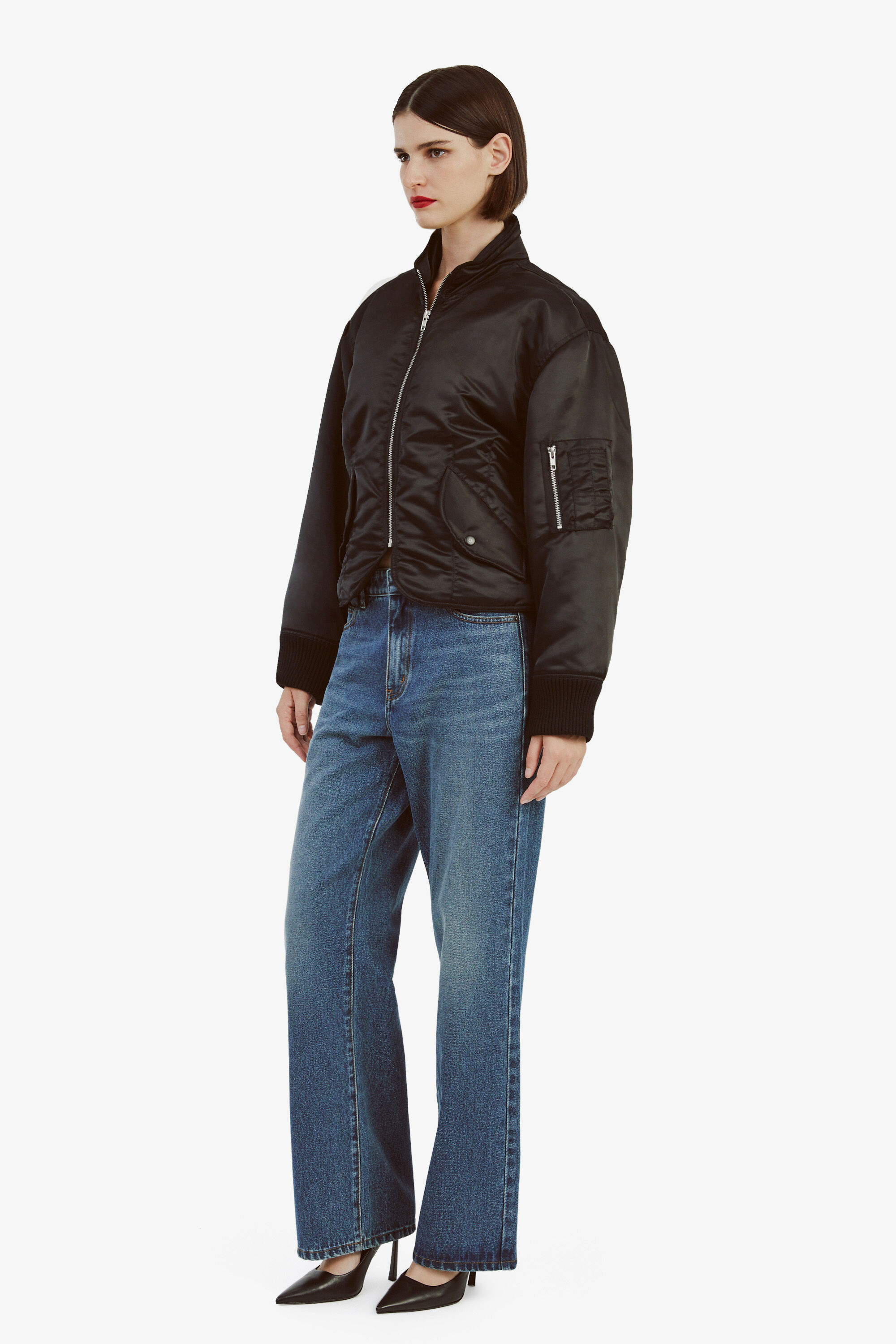 Fitted Bomber Jacket In Black Bardot