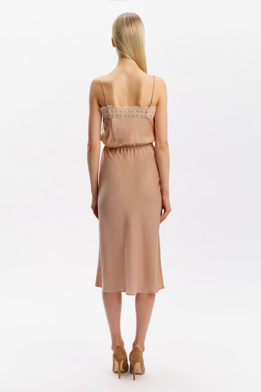 Olina Lace Satin Midi Dress