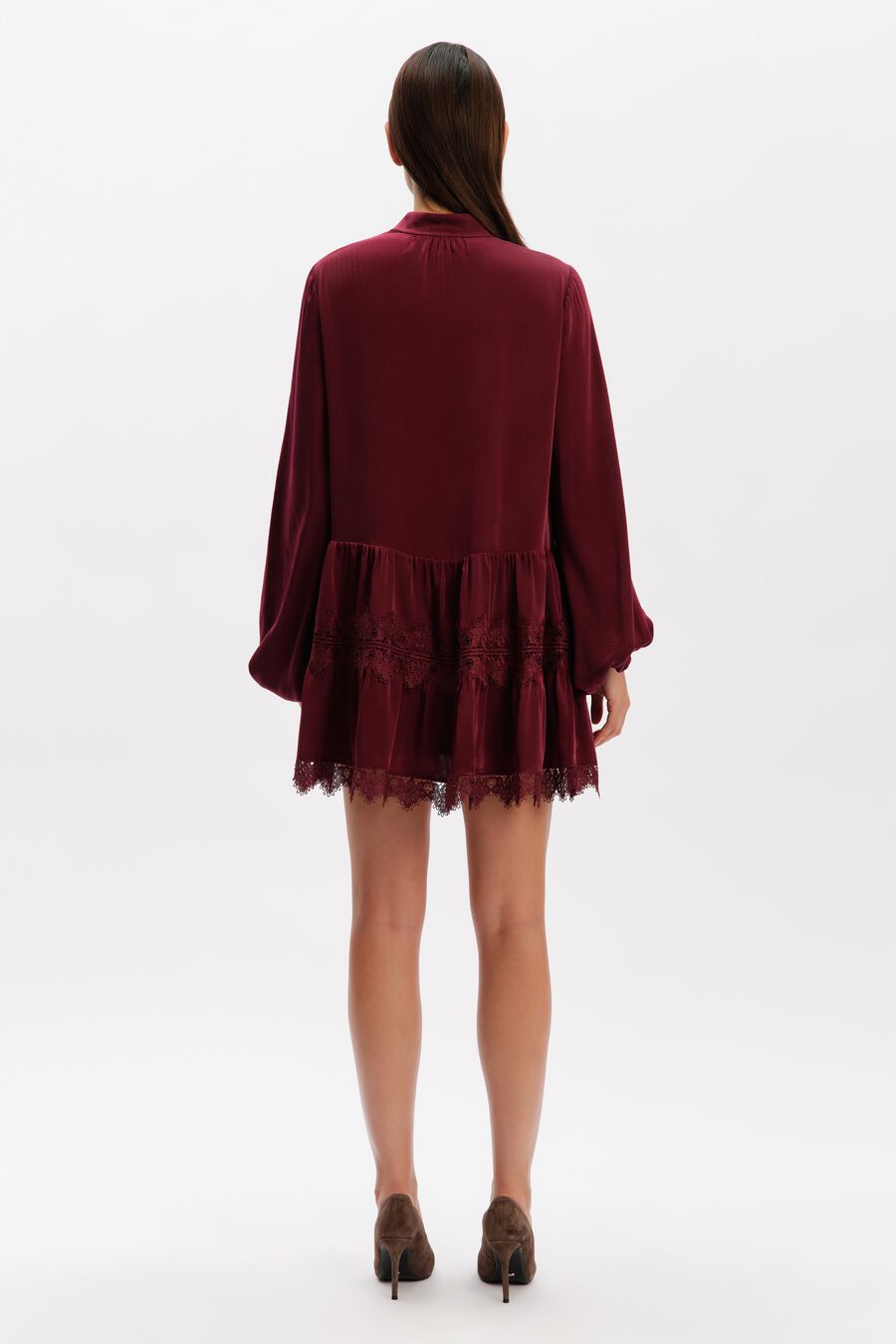 ANTONIA LACE TRIM MINI DRESS in colour Mulberry