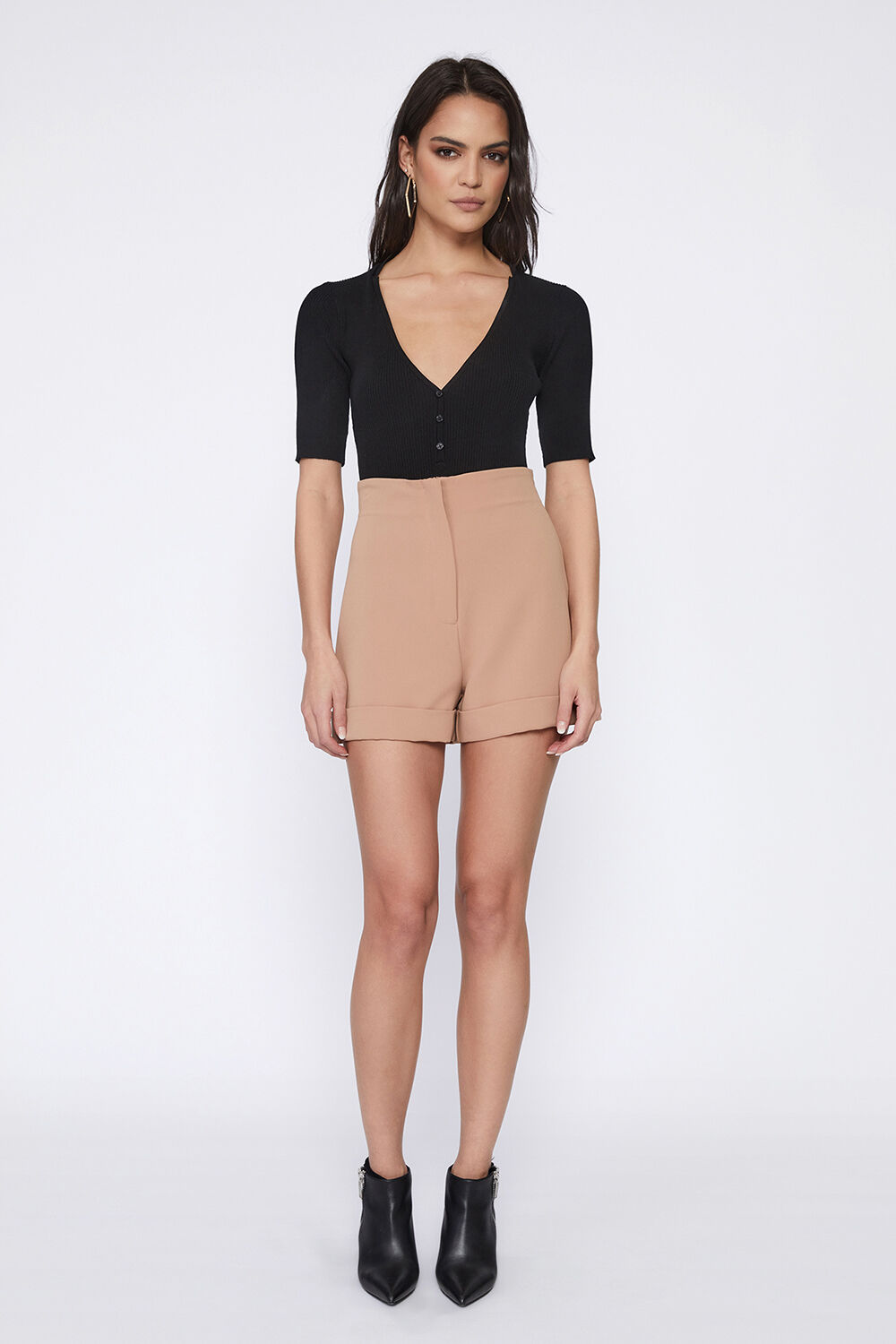 ANNA HIGH WAIST SHORT in colour TAN