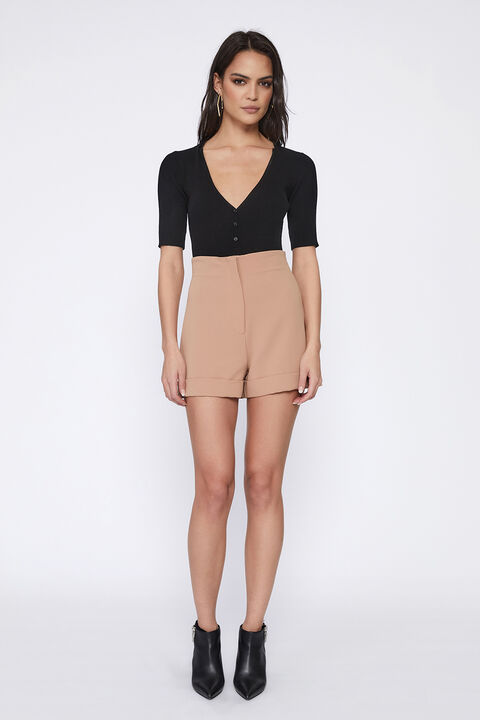 ANNA HIGH WAIST SHORT in colour TAN