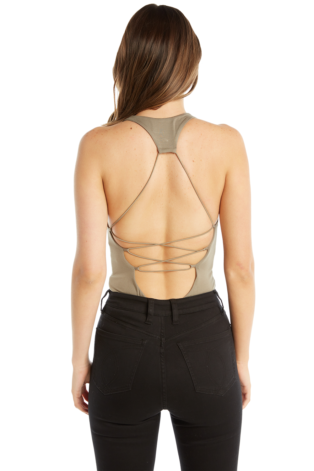 CROSS BACK BODYSUIT in colour DEEP LICHEN GREEN