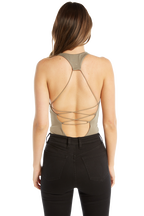 CROSS BACK BODYSUIT in colour DEEP LICHEN GREEN