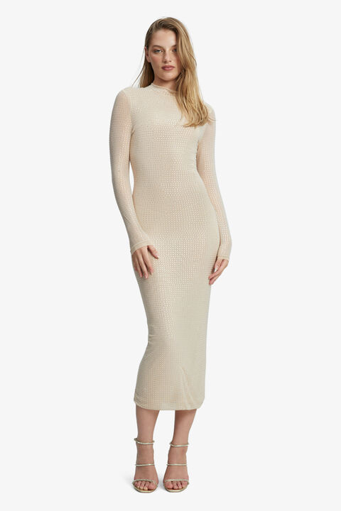 STROBE DIAMANTE MIDI DRESS in colour RUGBY TAN