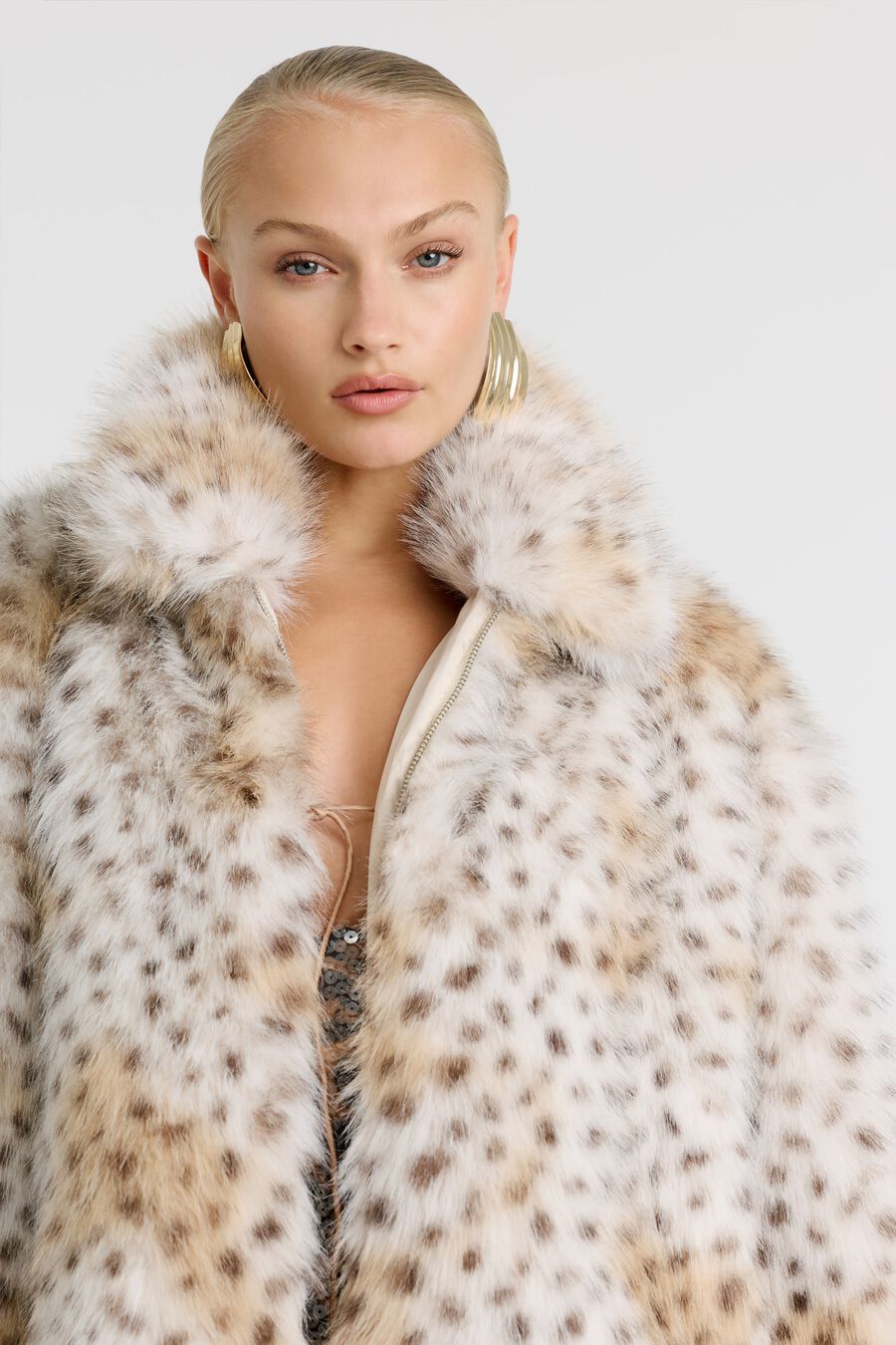 SYLVIE ZIP FAUX FUR JACKET in colour Animal Print