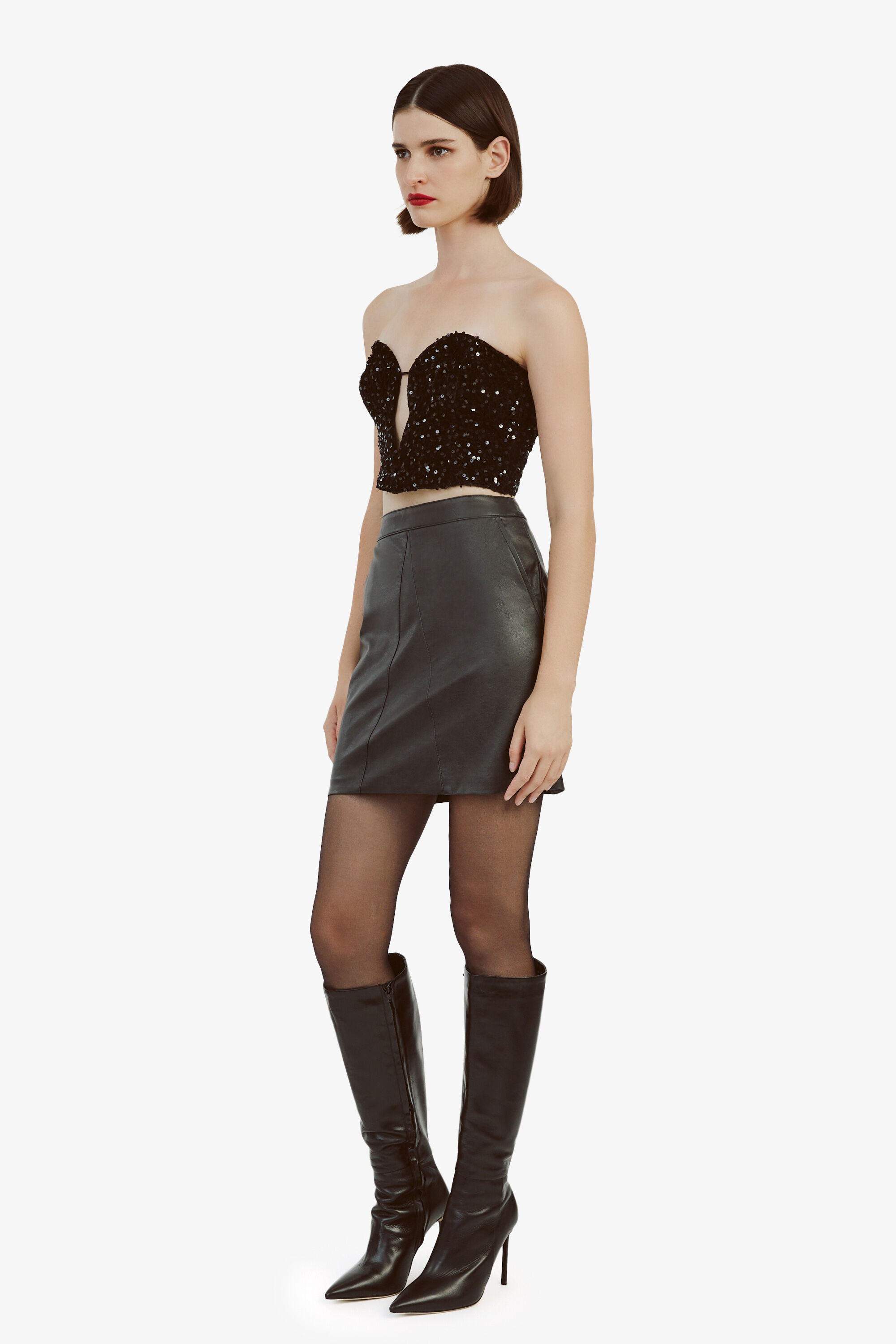 Alexis pleated leather skirt online