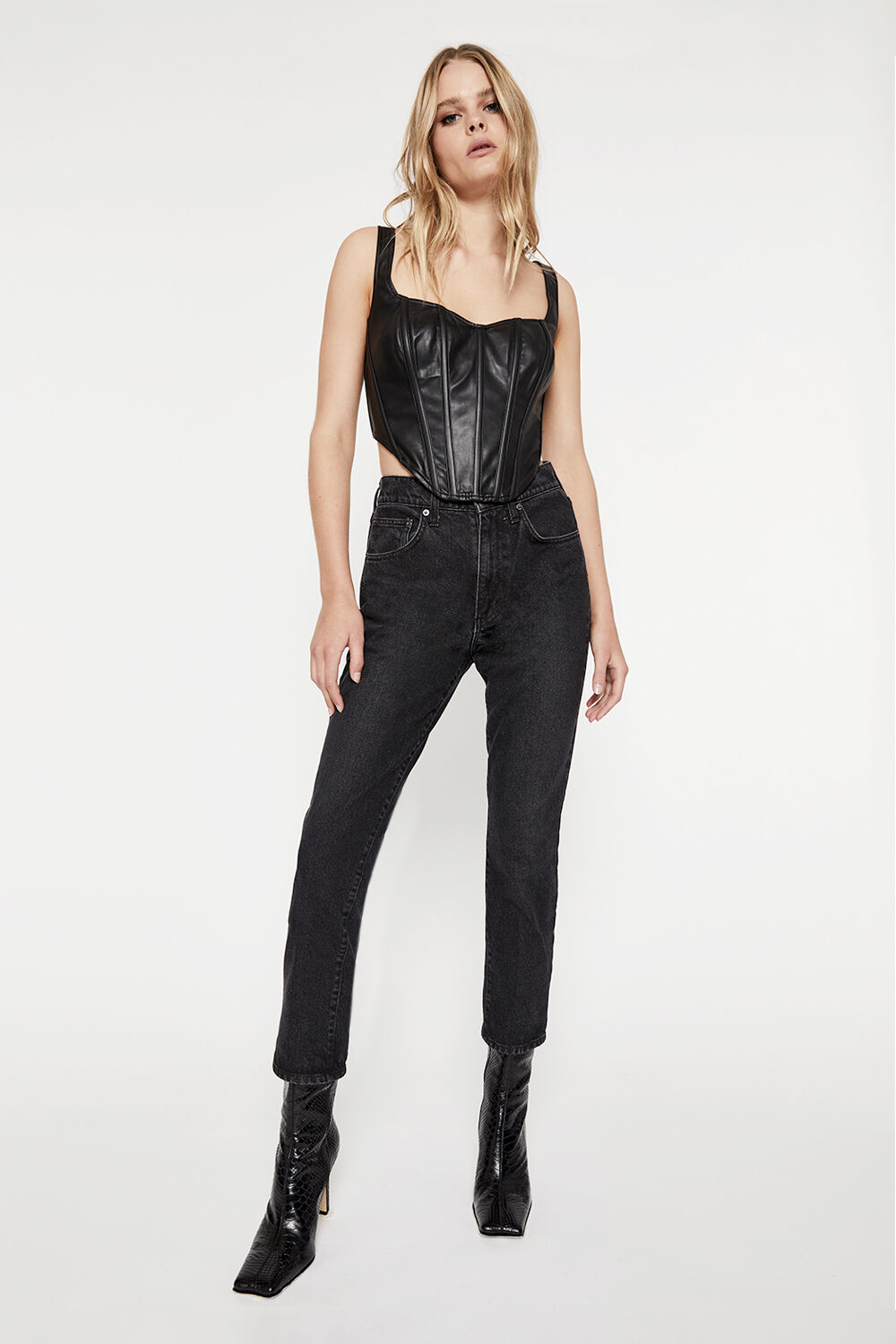 VEGAN LEATHER CORSET BUSTIER in colour CAVIAR
