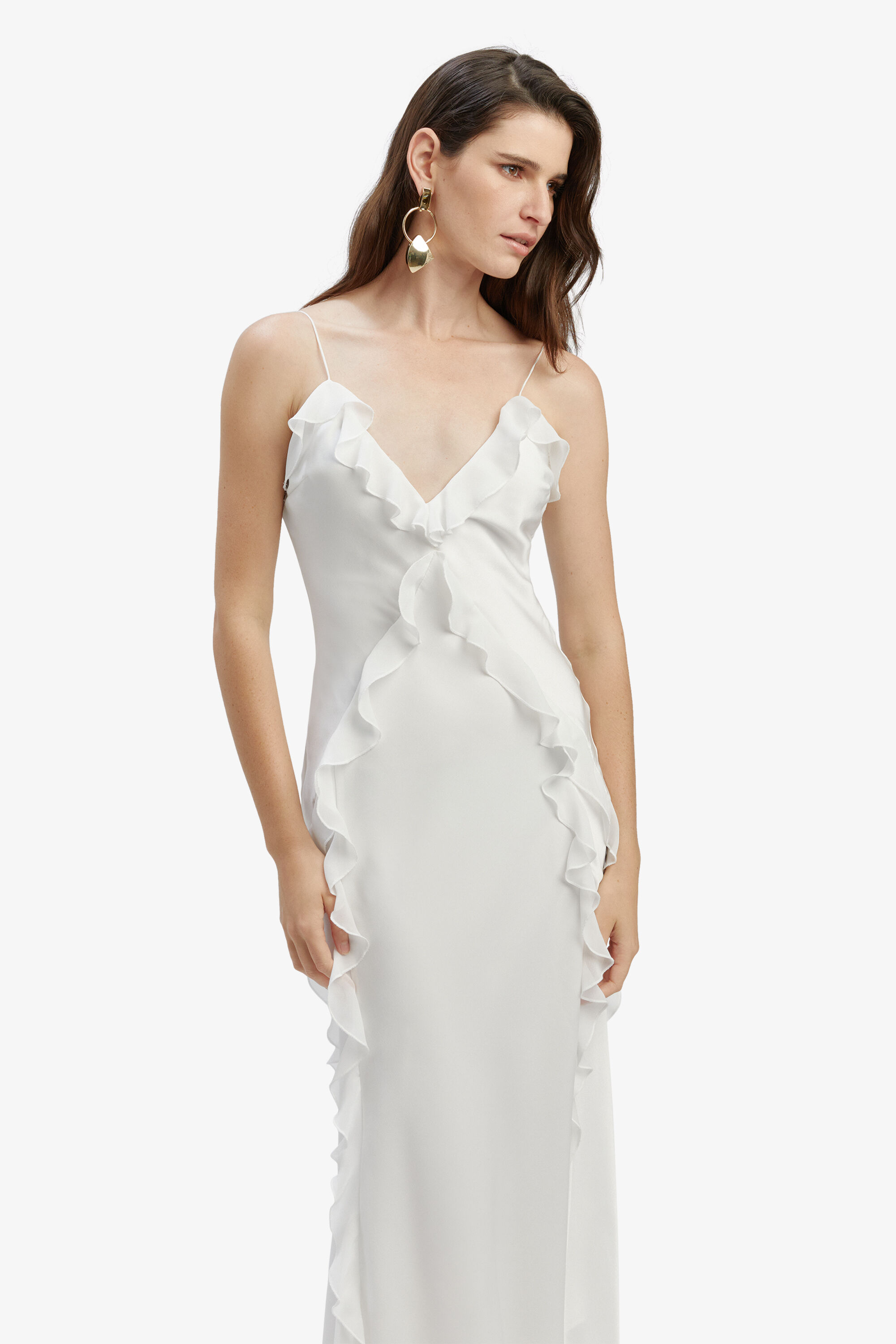 Marsella Ruffle Midi Dress In Orchid White Bardot