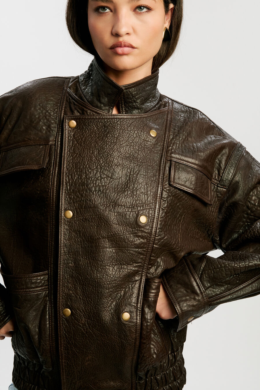 OVERSIZED LEATHER JACKET in colour Chocolate