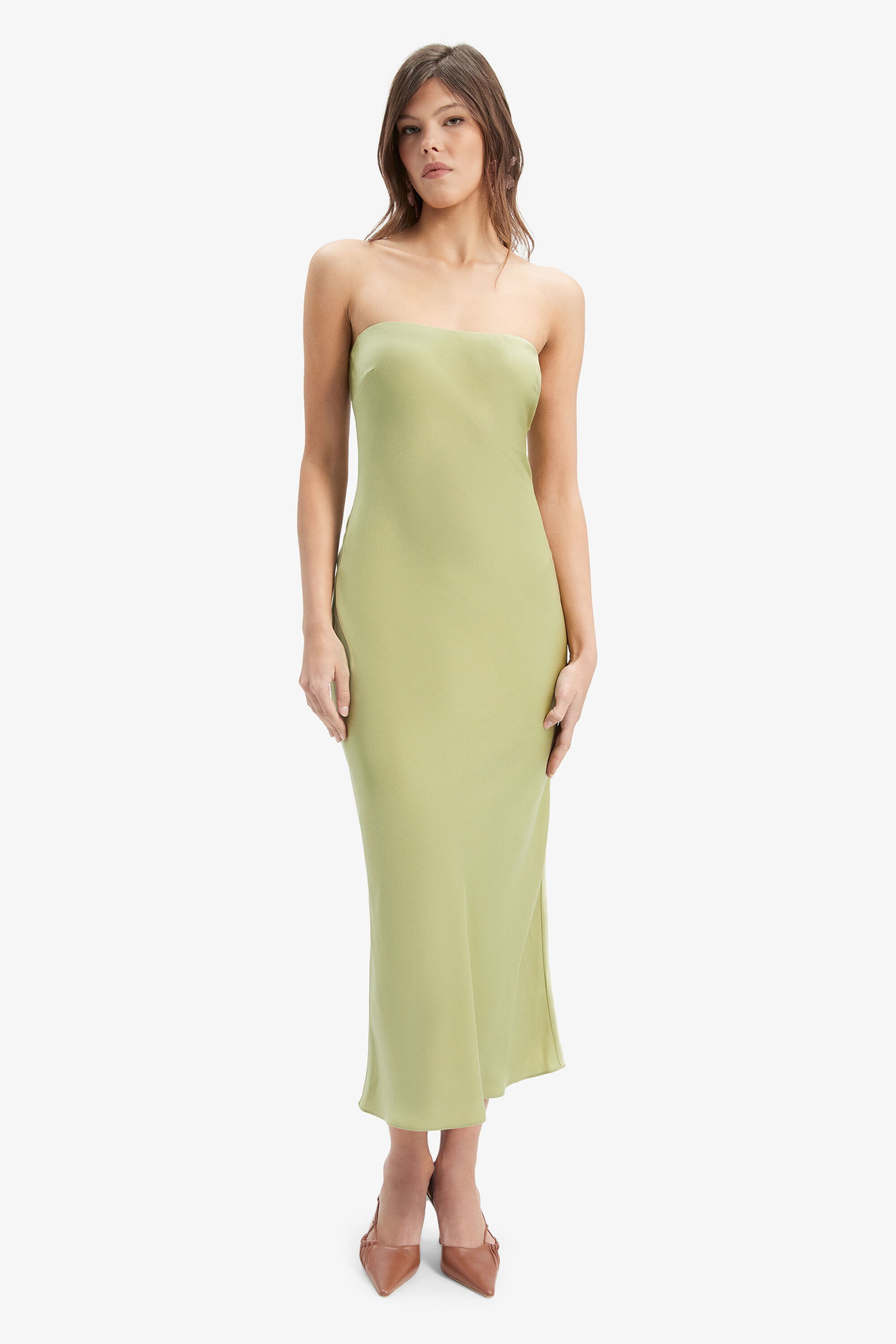 Casette Strapless Slip Dress In Applegreen