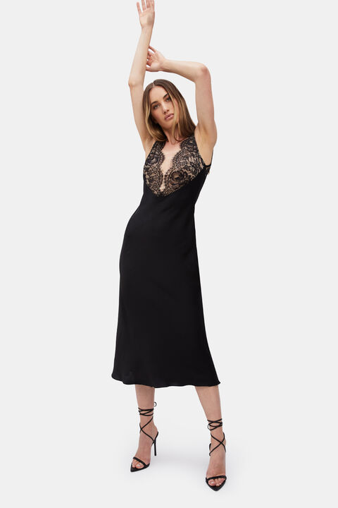 HAYDEN LACE SLIP DRESS in colour CAVIAR