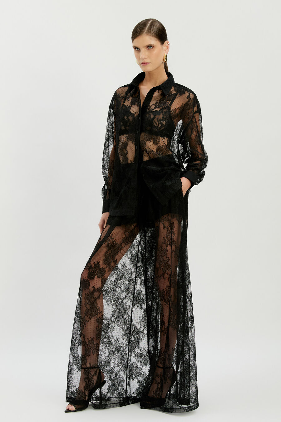 ALEIDA OVERSIZED LACE SHIRT in colour BLACK