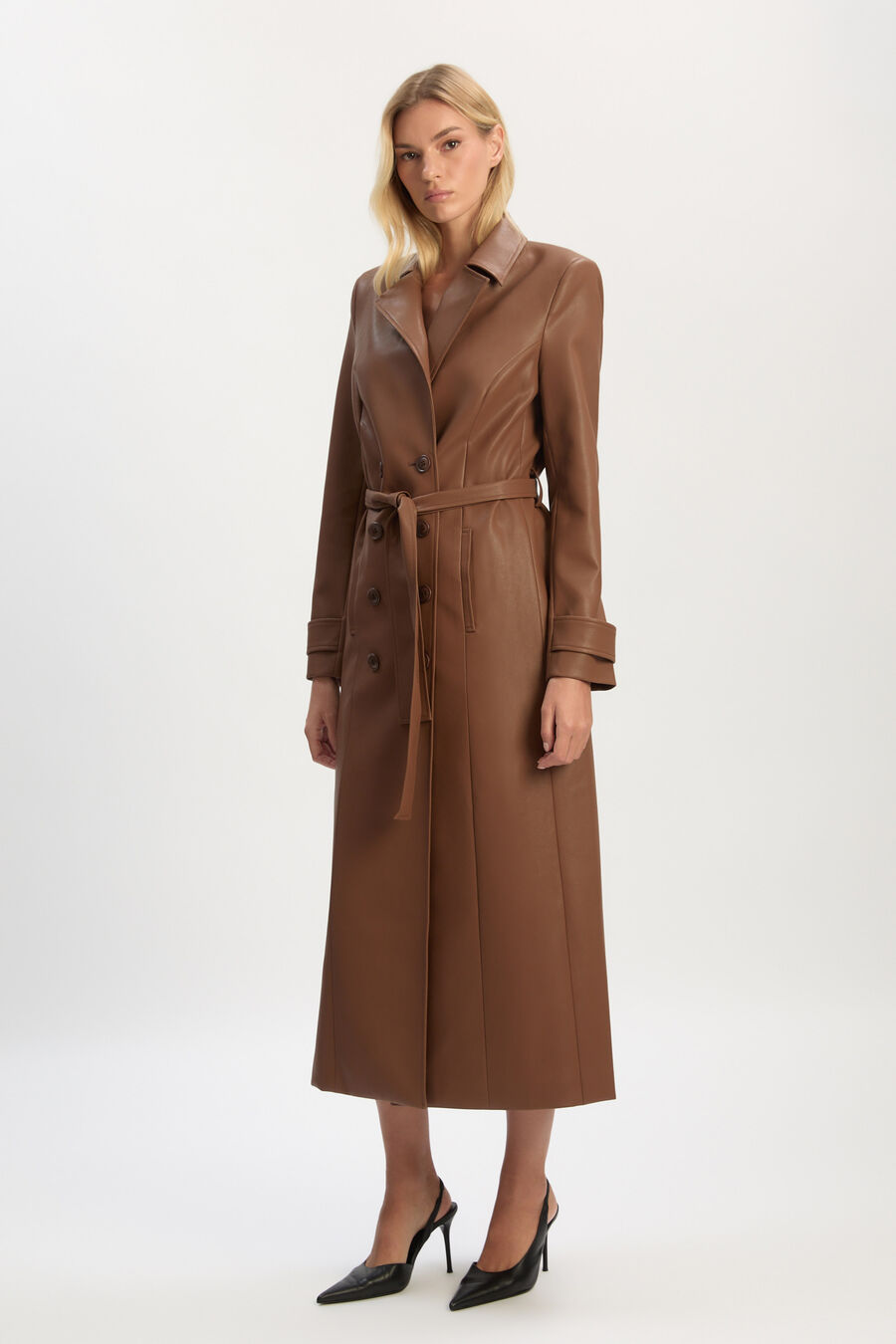 Vegan Leather Longline Coat