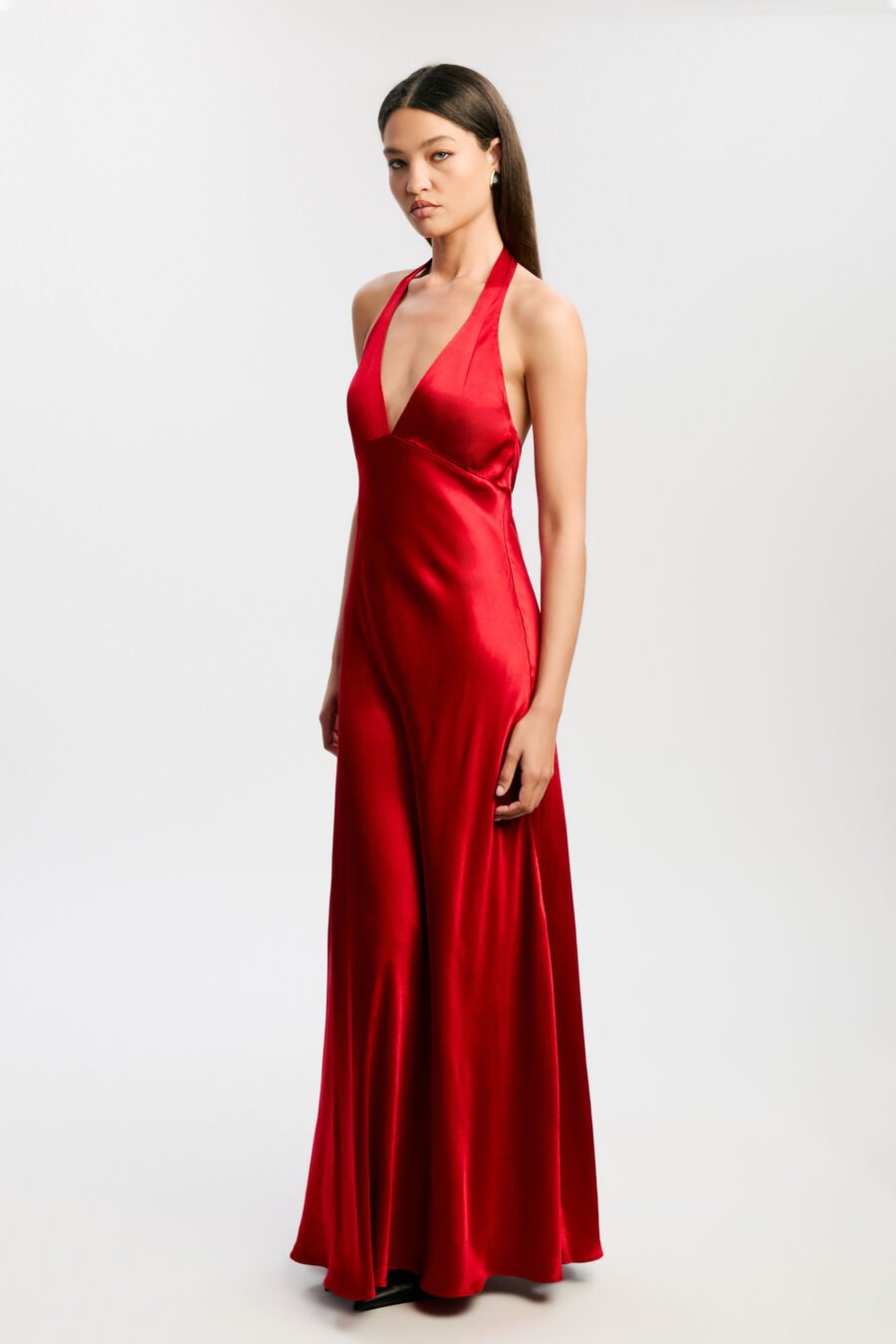 MAGDALENE HALTER DRESS in colour DEEP RED