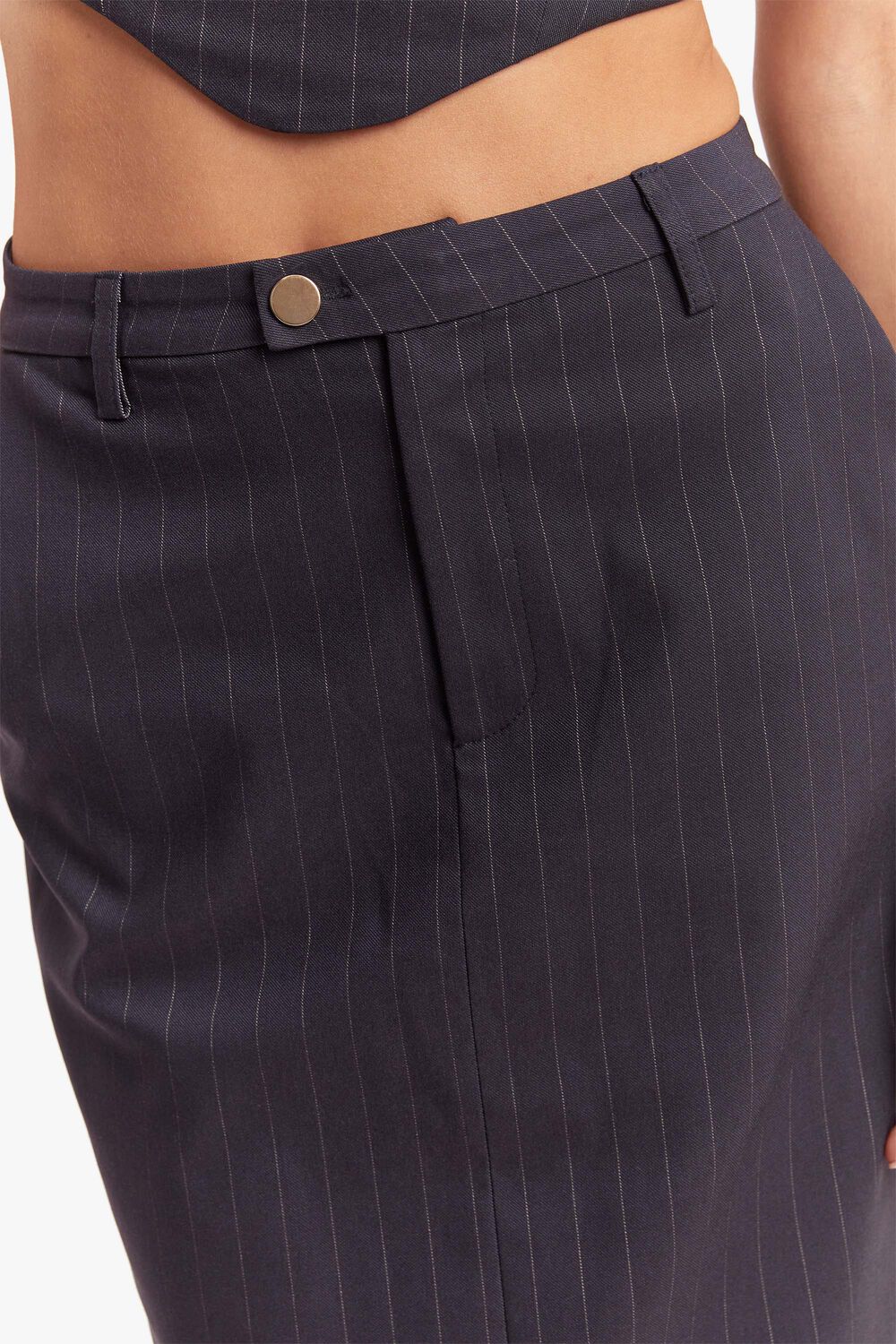 SIAN PIN STRIPE MAXI SKIRT in colour SODALITE BLUE