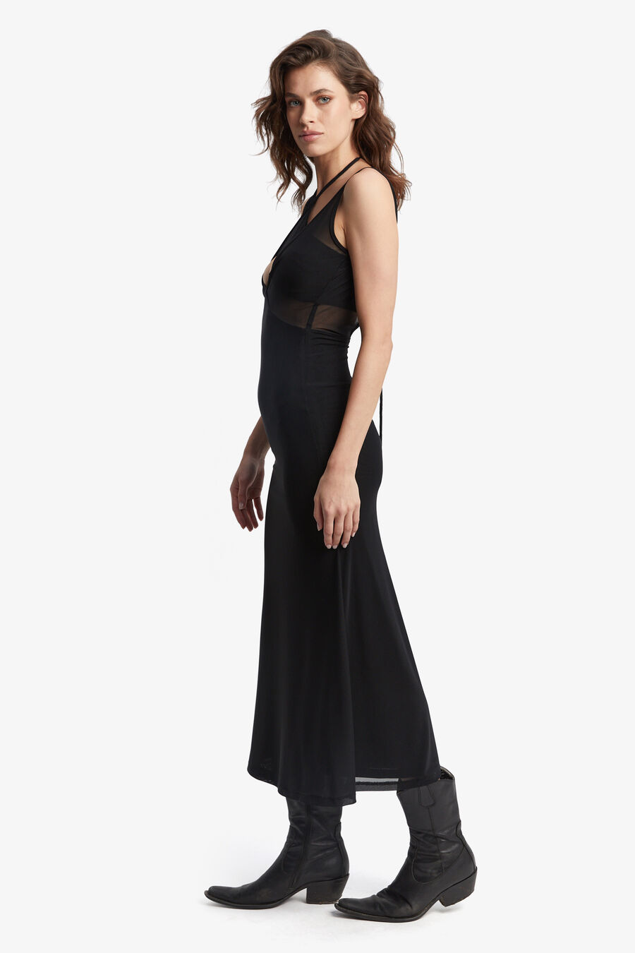HESTIA MESH MIDI DRESS in colour BLACK
