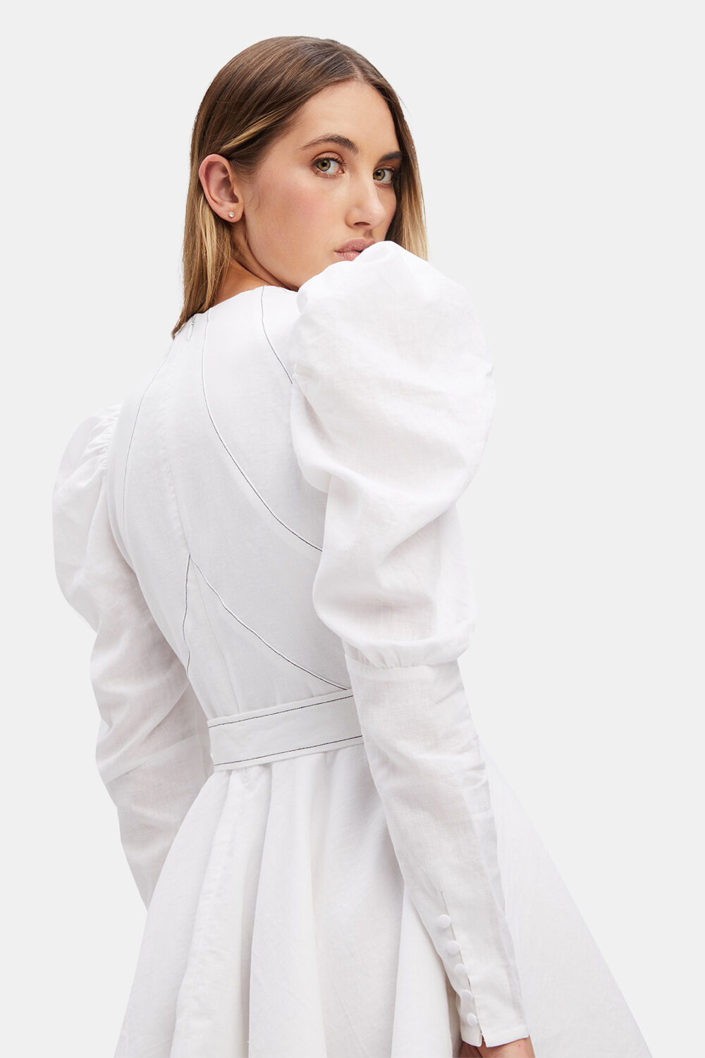 ZETA PUFF SLEEVE DRESS in colour BRIGHT WHITE