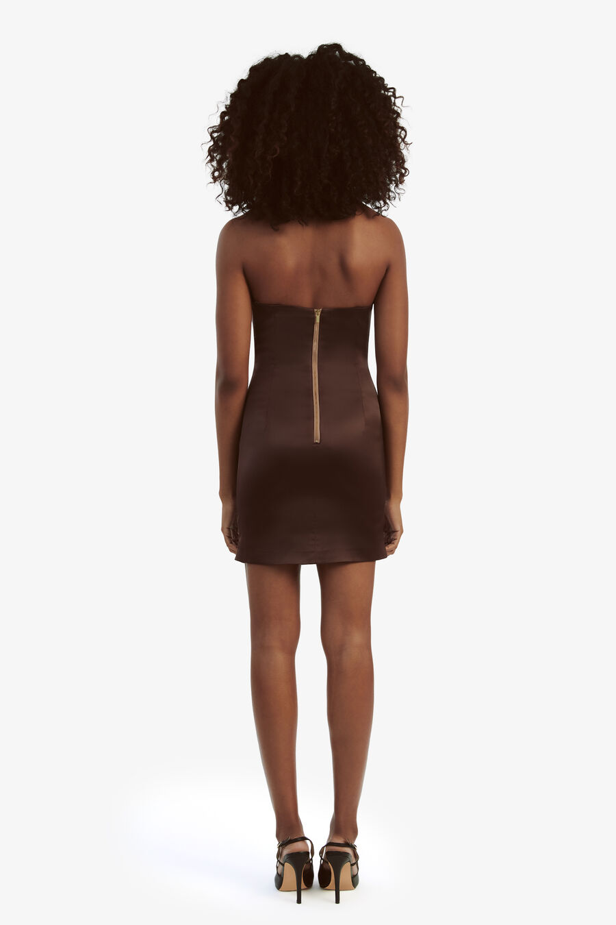 ELENI SATIN MINI DRESS in colour CHOCOLATE