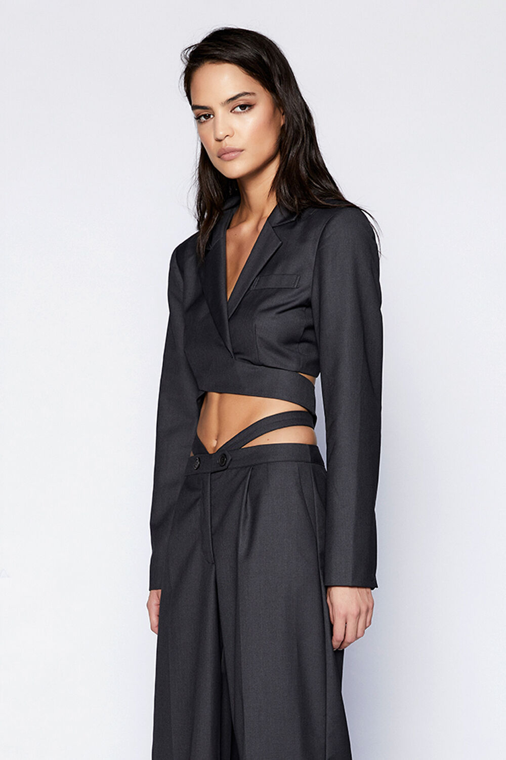 CROPPED WRAP FRONT BLAZER in colour JET BLACK