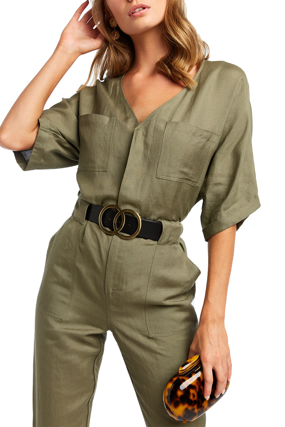 khaki utility jumpsuit