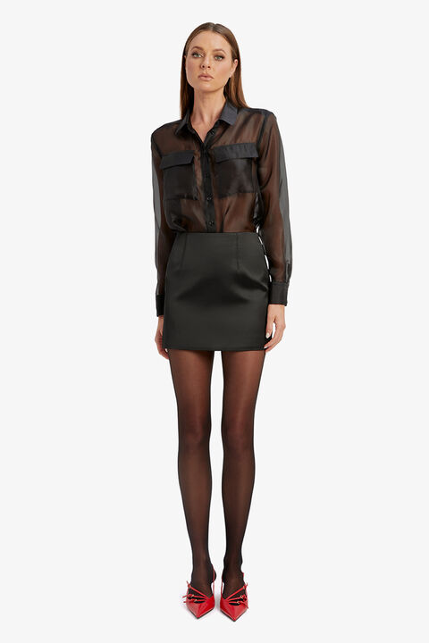 MYA SATIN MINI SKIRT in colour CAVIAR