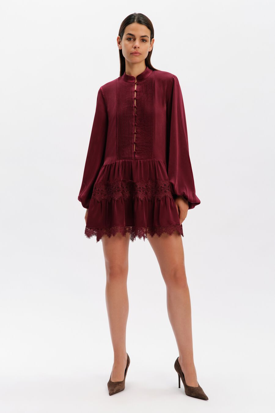 ANTONIA LACE TRIM MINI DRESS in colour Mulberry