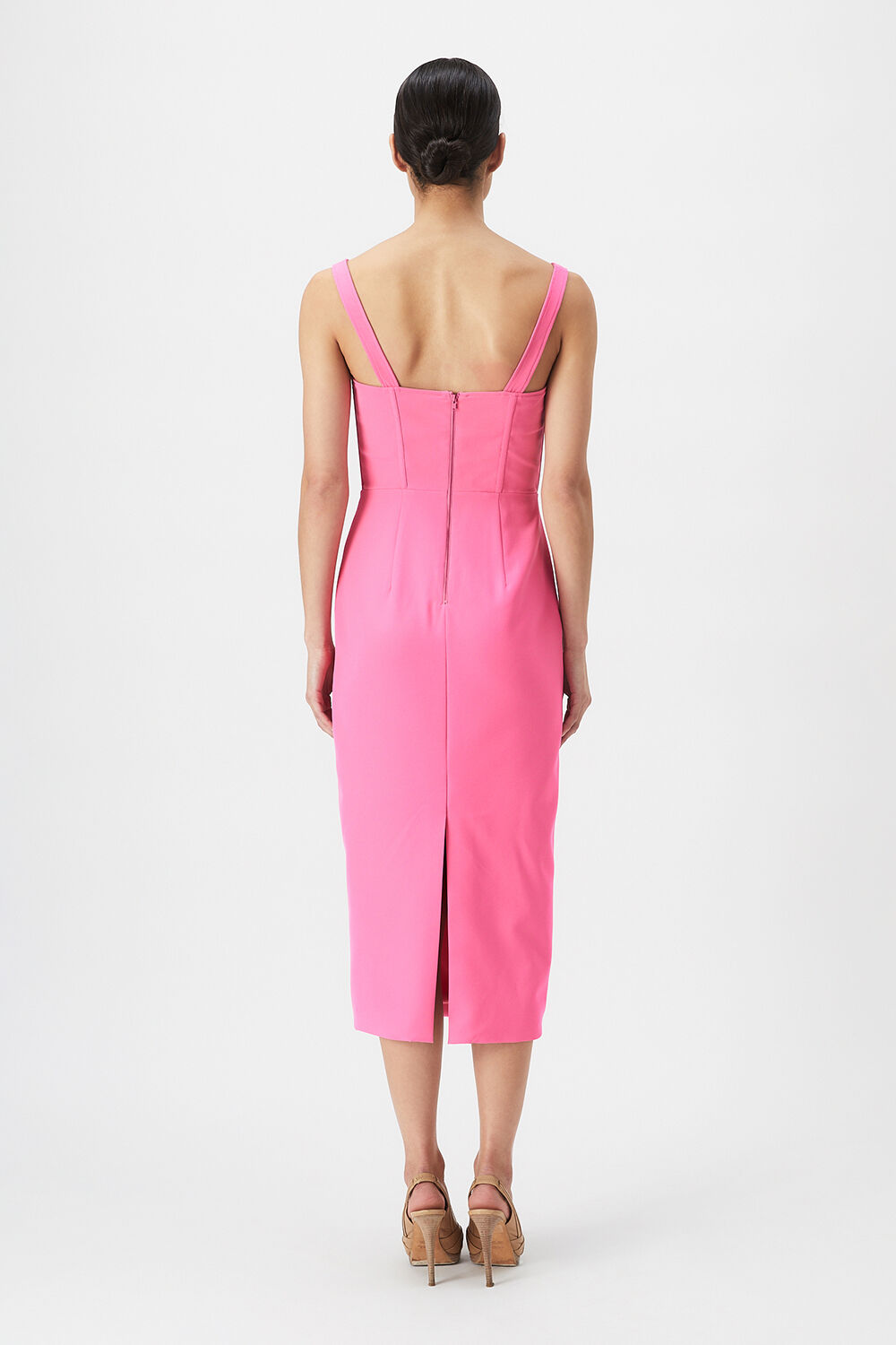 FITTED CORSET MIDI DRESS in colour BEETROOT PURPLE