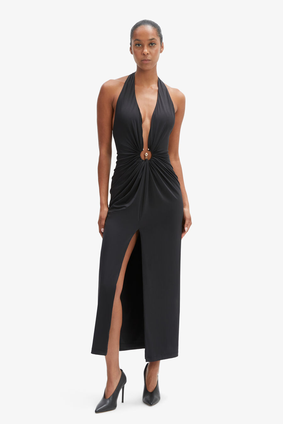 ALMA PLUNGING MIDI DRESS in colour BLACK