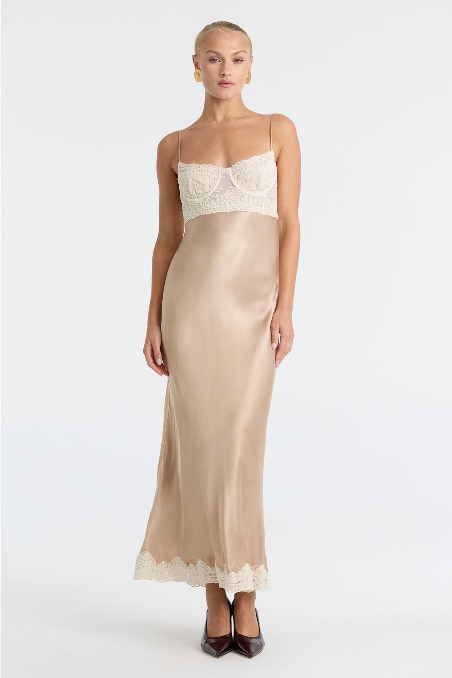 Tzarian Satin Lace Midi Dress