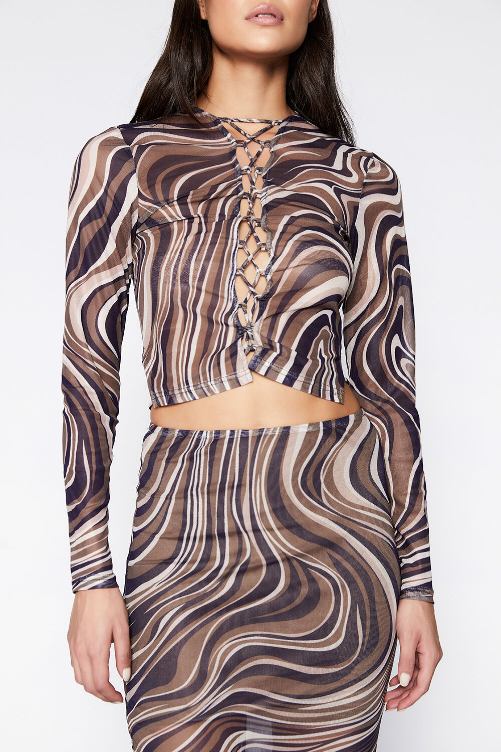 ZENDAYA MESH TOP in colour BROWN SWIRL