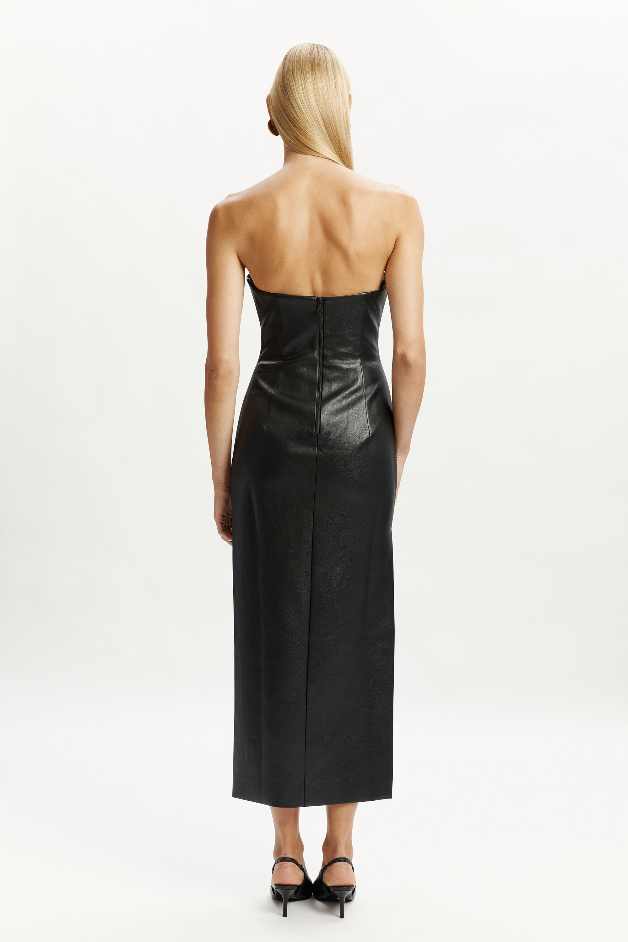 bardot kai faux leather midi dress Bardot Kai Faux Leather Strapless Midi Dress