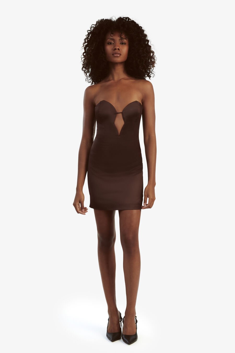ELENI SATIN MINI DRESS in colour CHOCOLATE