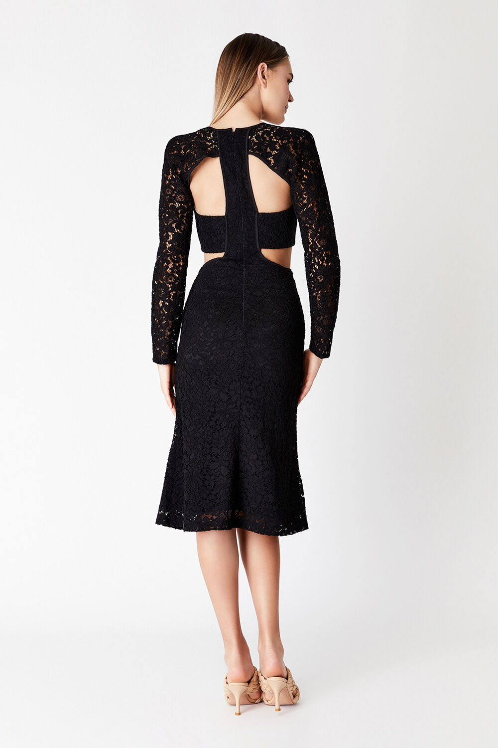 CUT OUT LACE PANEL DRESS in colour CAVIAR