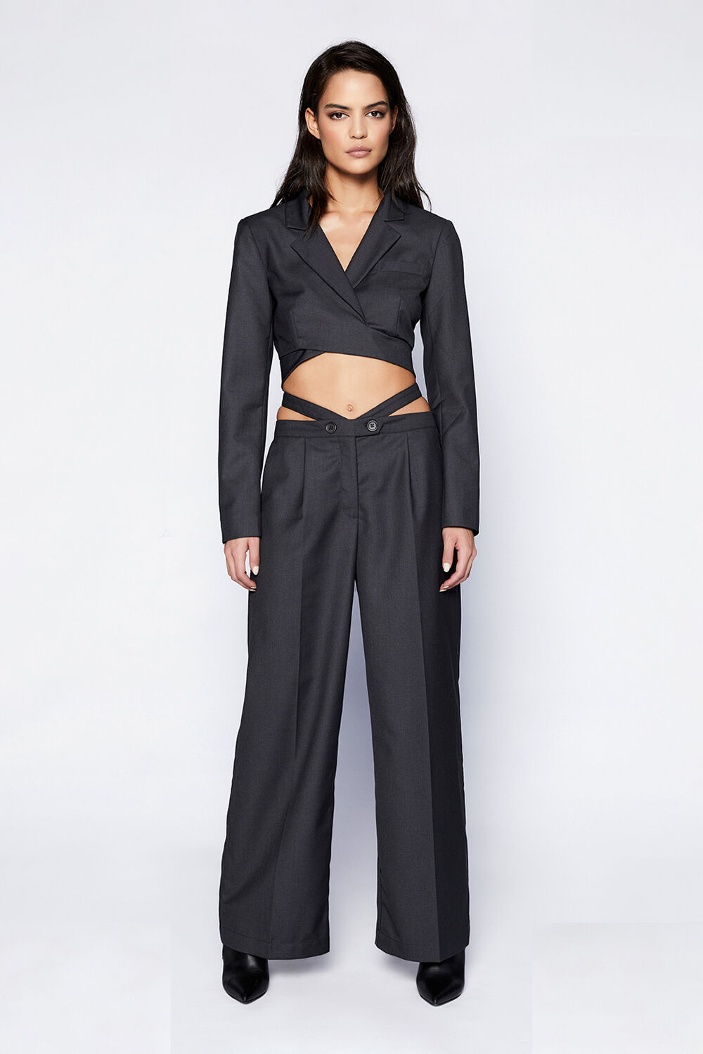 CROPPED WRAP FRONT BLAZER in colour JET BLACK