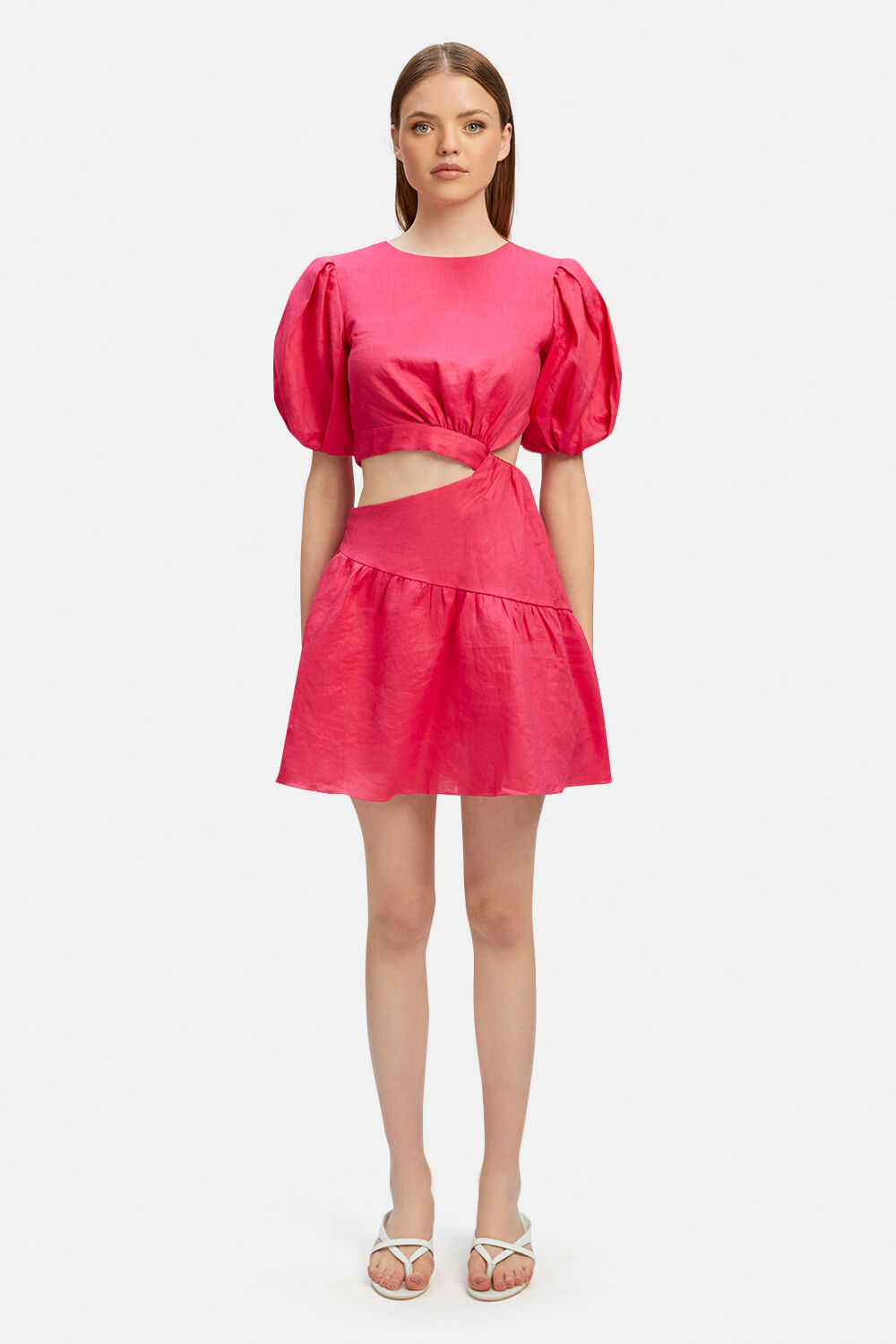 MIMI LINEN MINI DRESS in colour HOT PINK