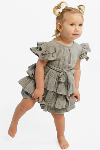 EDNA RUFFLE DRESS in colour PEWTER