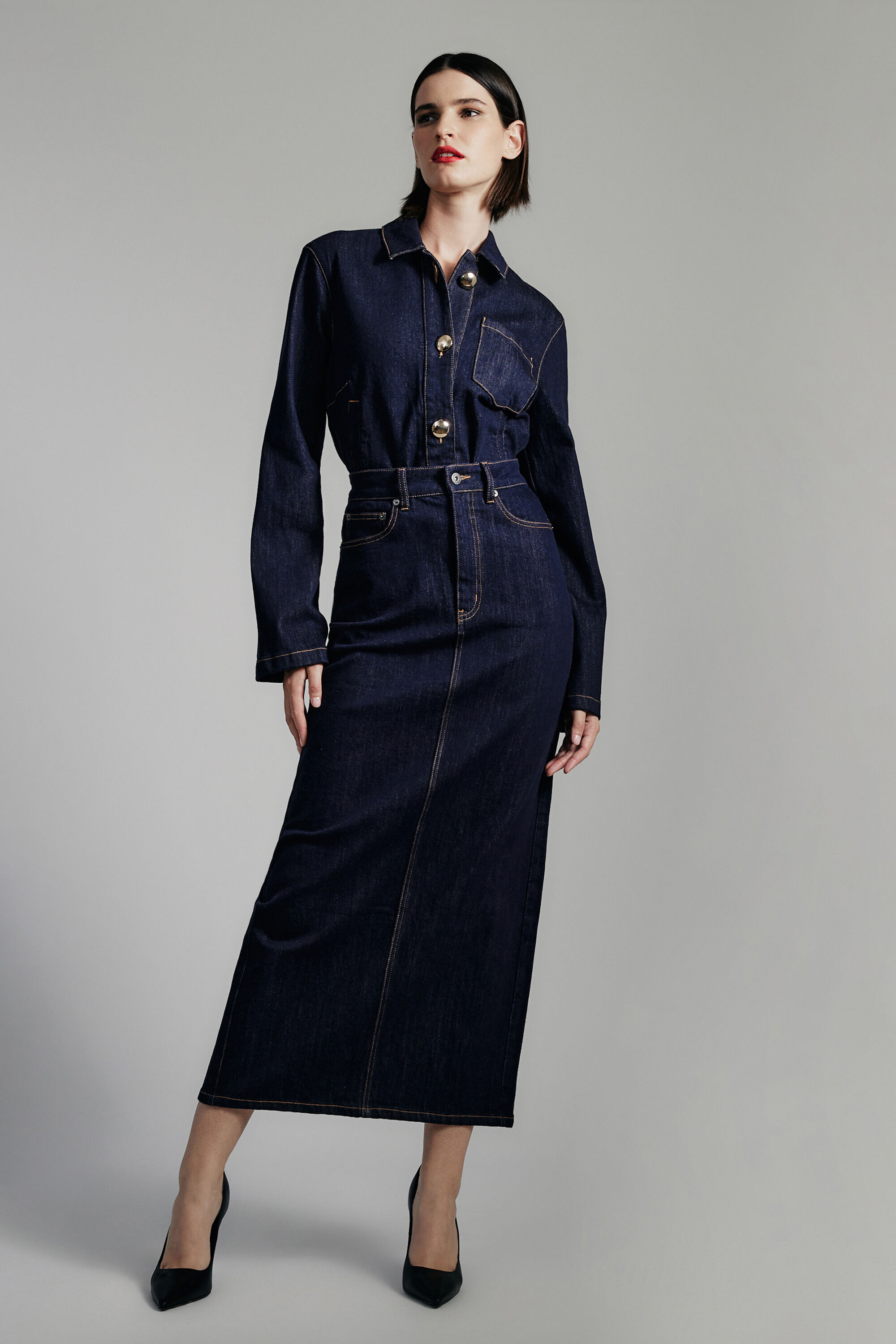 スカート AVANDRESS Evelyn Long Denim Skirt BLACK AD43SK18BK Evianna Denim Maxi Skirt In Dark | Bardot