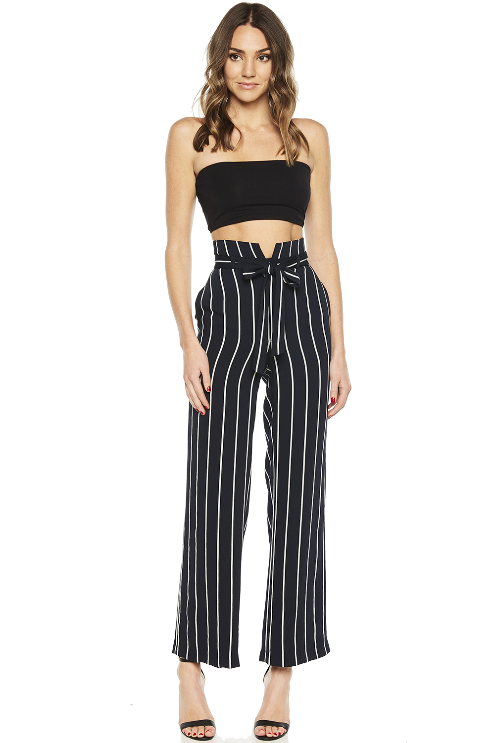 Stripe Wide Leg Pant in Navy Stp Bardot
