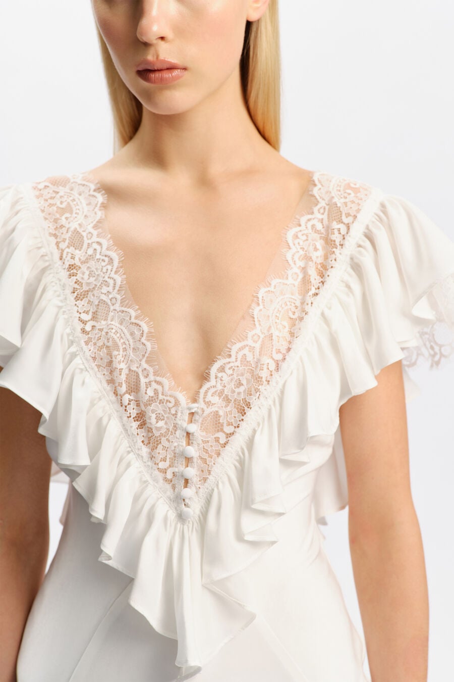 CELESTE RUFFLE MAXI DRESS in colour Orchid White
