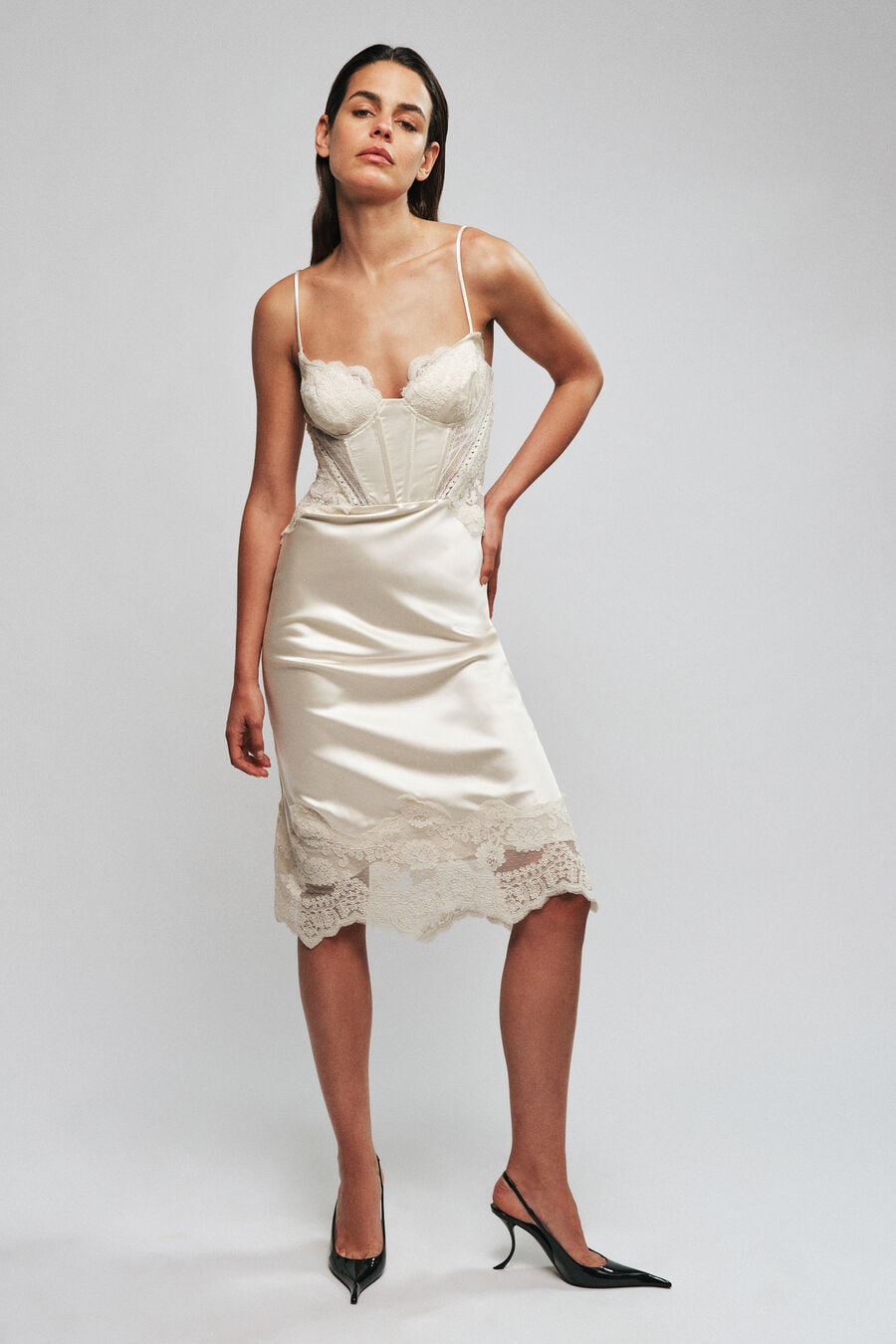 Tara Satin Lace Midi Dress
